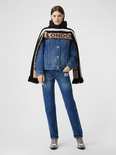 Shop Burberry Logo Appliqué Reconstructed Denim Jacket In Indigo