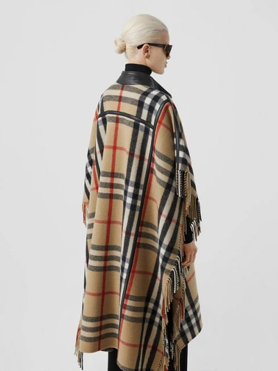 Shop Burberry Check Wool Blend Zip-front Cape In Archive Beige