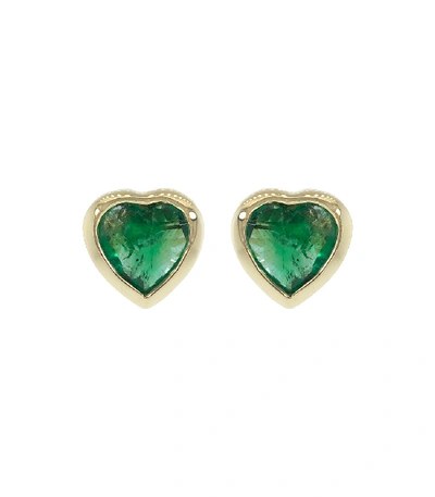 Shop Guita M Green Emerald Heart Studs In Ylwgold