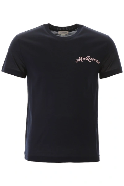 Shop Alexander Mcqueen T-shirt With Embroidered Logo In New Navy (blue)
