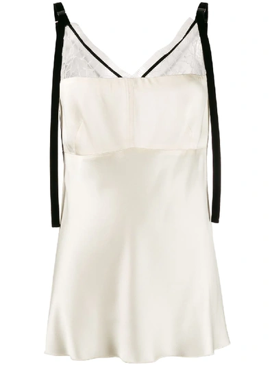 Shop Dorothee Schumacher Contrast Straps Silk Top In Neutrals