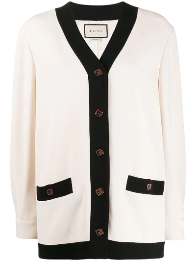 Shop Gucci Oversized Contrasting Trim Cardigan In White