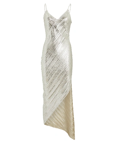Shop David Koma Lamé Asymmetric Slip Dress In Silver