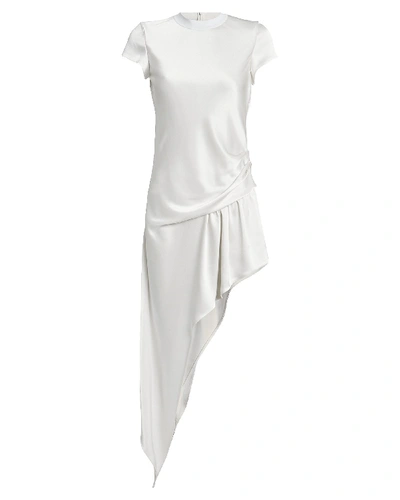 Shop Alexander Wang Asymmetrical Ruched Satin Dress In White