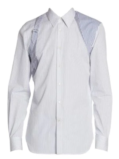 Shop Alexander Mcqueen Contrasting Striped Harness Shirt In White Blue