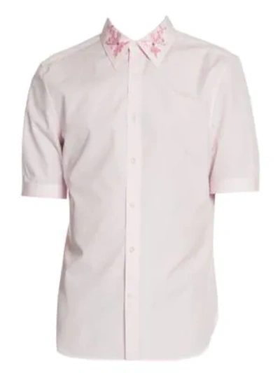 Shop Alexander Mcqueen Floral Embroidered Collar Short-sleeve Sport Shirt In Light Pink