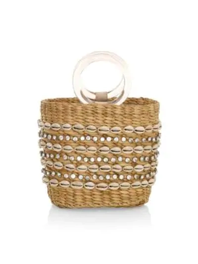 Shop Poolside The Mak Shell-embellished Woven Tote In Natural