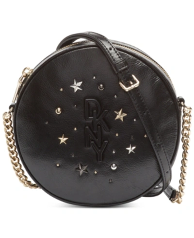 Shop Dkny Krescent Leather Stud Canteen Crossbody In Black/gold
