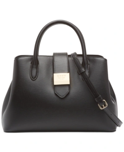 Shop Dkny Lyla Leather Center-zip Satchel, Created For Macy's In Black/gold