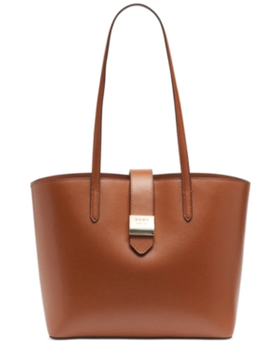 Shop Dkny Lyla Leather Tote, Created For Macy's In Caramel/gold
