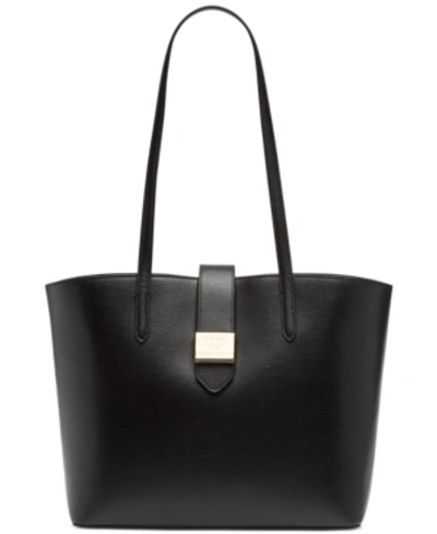 Shop Dkny Lyla Leather Tote, Created For Macy's In Black/gold