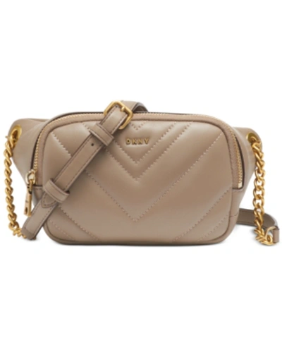Shop Dkny Vivian Leather Belt Bag In Dune/gold
