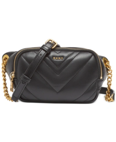 Shop Dkny Vivian Leather Belt Bag In Black/gold