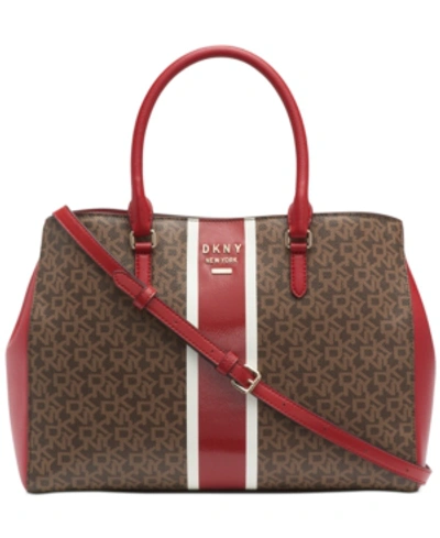 Shop Dkny Whitney East West Logo Tote In Mocha/bright Red/gold