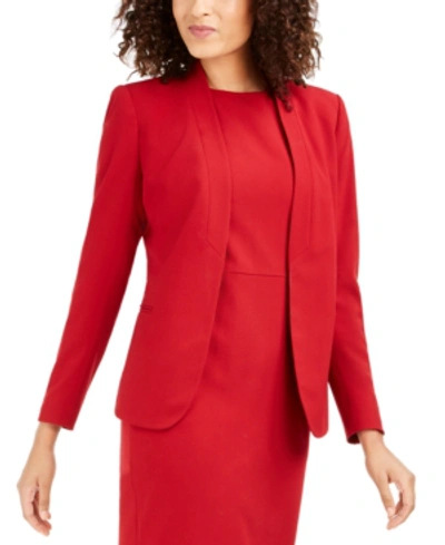 Shop Anne Klein Collarless Open-front Blazer In Titian Red