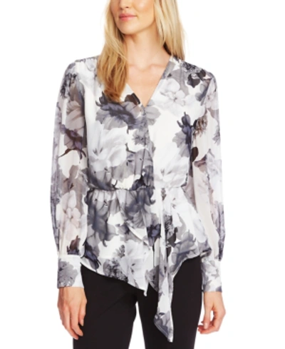 Shop Vince Camuto Floral-print Asymmetrical Peplum Top In Pearl Ivory