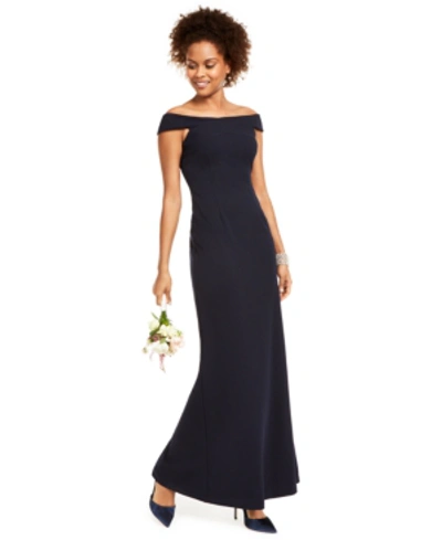 Shop Adrianna Papell Knit Crepe Gown In Midnight Navy