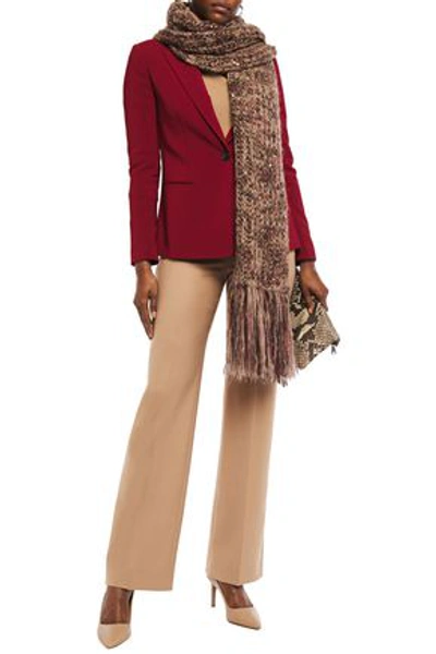 Shop Brunello Cucinelli Fringed Embellished Marled Knitted Scarf In Brown