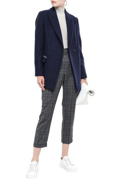 Shop Brunello Cucinelli Cropped Prince Of Wales Checked Wool Straight-leg Pants In Gray