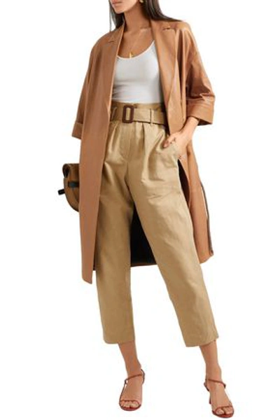 Shop Brunello Cucinelli Double-breasted Leather Coat In Light Brown