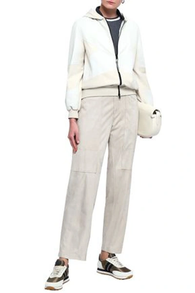 Shop Brunello Cucinelli Two-tone Leather Hooded Jacket In Off-white