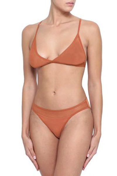Shop Skin Odelyn Cotton-mesh Soft-cup Triangle Bra In Camel