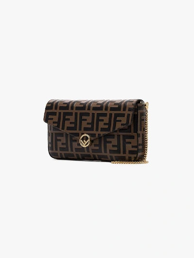 Shop Fendi Multicoloured Monogram Logo Leather Shoulder Bag In Brown