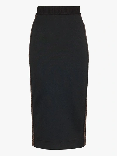 Shop Fendi Logo Stripe Pencil Skirt In Black