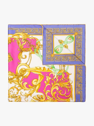 Shop Versace Multicoloured Baroque Print Silk Scarf In Pink