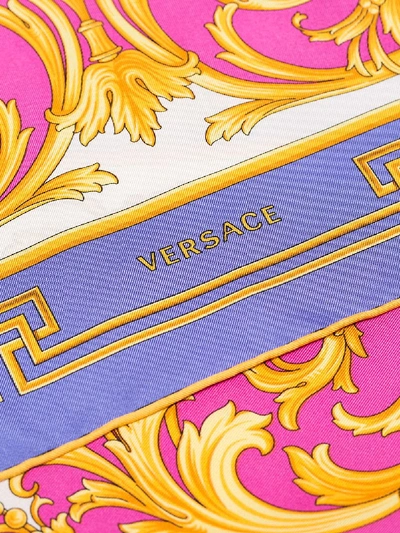 Shop Versace Multicoloured Baroque Print Silk Scarf In Pink
