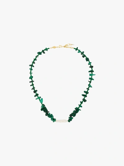 Shop Anni Lu 18k Gold-plated Ines Malachite Necklace In Green