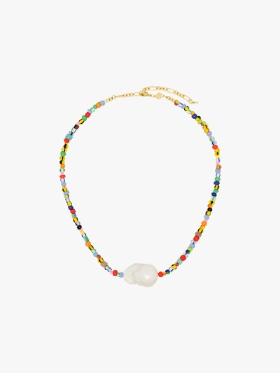 Shop Anni Lu 18k Gold-plated Alaia Rainbow Beaded Pearl Necklace In Mix