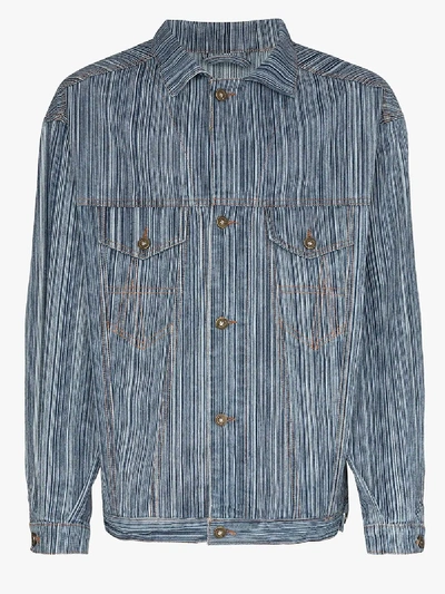 Shop Ahluwalia Studio Oversized Striped Denim Jacket In Blue