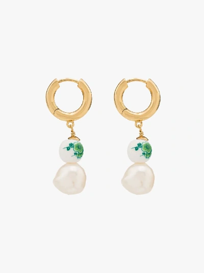 Shop Anni Lu 18k Gold-plated Heloise Floral Pearl Drop Earrings In Green