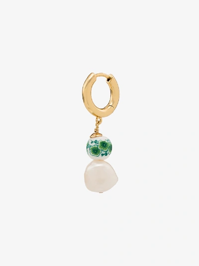 Shop Anni Lu 18k Gold-plated Heloise Floral Pearl Drop Earrings In Green