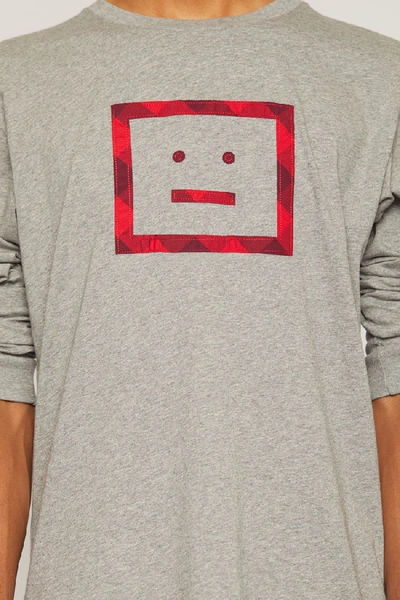 Shop Acne Studios Face-motif Long-sleeved T-shirt Light Grey Melange