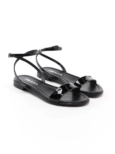 Shop Prada Patent Flat Sandal In Nero