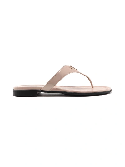 Shop Prada Thong Sandal Patent In Cipria