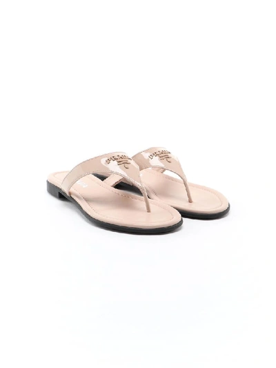 Shop Prada Thong Sandal Patent In Cipria