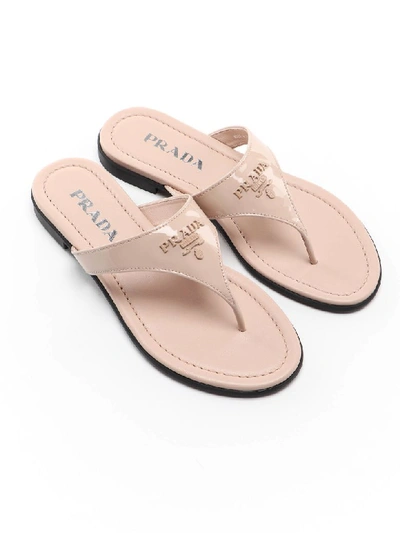 Shop Prada Thong Sandal Patent In Cipria