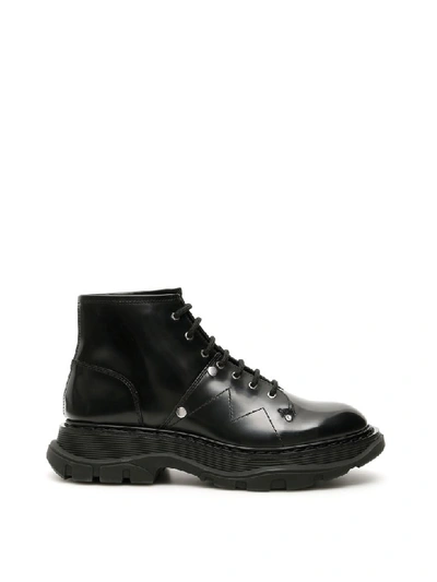 Shop Alexander Mcqueen Boots With Seams In Black Silver (black)