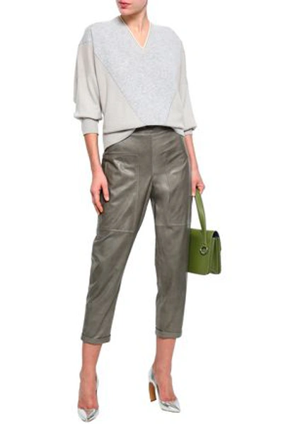 Shop Brunello Cucinelli Bead-embellished Intarsia-knit Cashmere Sweater In Stone