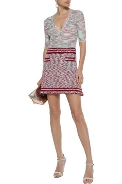 Shop M Missoni Frayed Bouclé-knit Mini Skirt In Claret