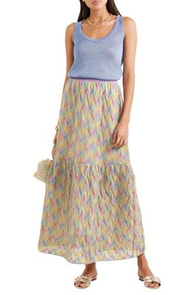 Shop Missoni Flared Metallic Crochet-knit Maxi Skirt In Lavender