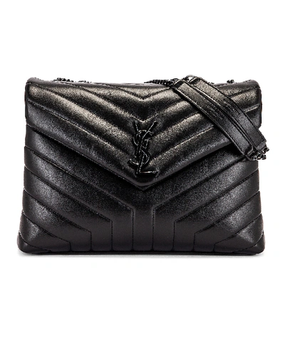 Shop Saint Laurent Medium Supple Monogramme Loulou Chain Bag In Black & Black