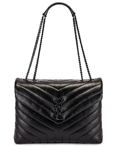Shop Saint Laurent Medium Supple Monogramme Loulou Chain Bag In Black & Black
