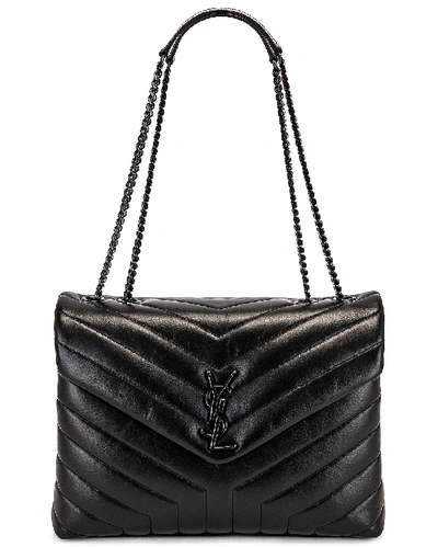 Saint Laurent Medium Supple Monogramme Loulou Chain Bag In Black & Black