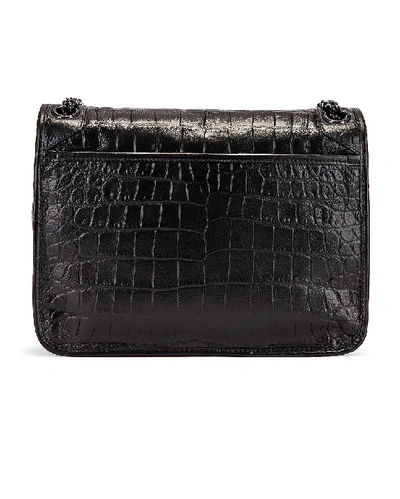 Shop Saint Laurent Medium Niki Embossed Croc Monogramme Shoulder Bag In Black