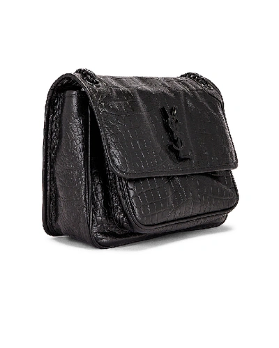 Shop Saint Laurent Medium Niki Embossed Croc Monogramme Shoulder Bag In Black