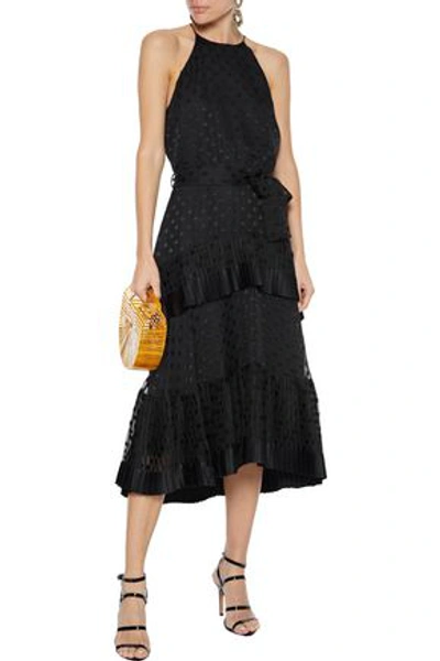 Shop Zimmermann Picnic Tiered Polka-dot Devorè Chiffon Midi Dress In Black